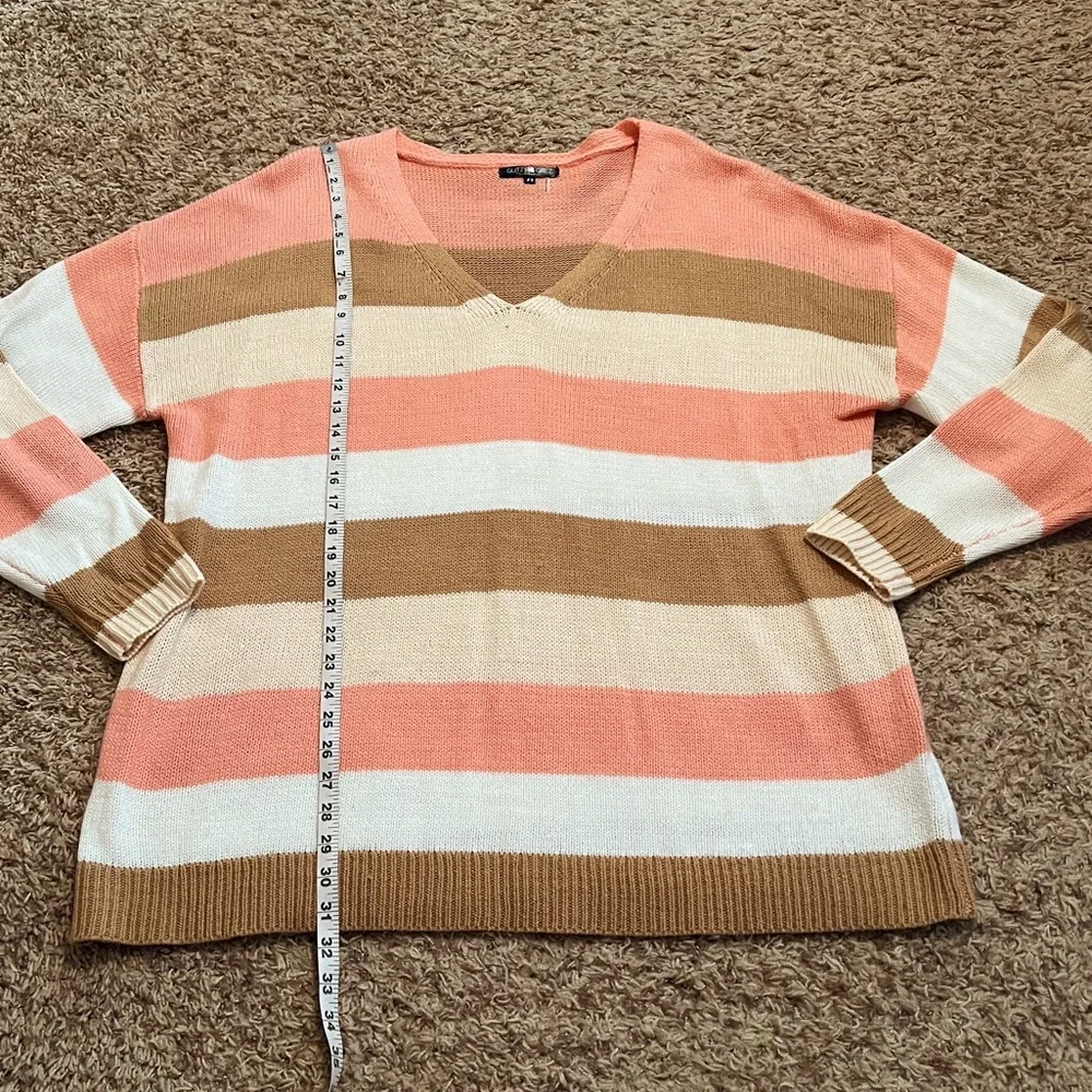 SOLD! [Glitzy Girlz] Neutral Stripe V-Neck Pullover Sweater - Picture 9 of 9